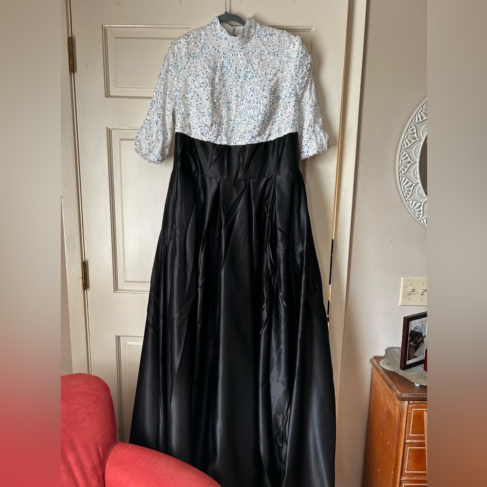 Formal black and white sequined fully lined dress